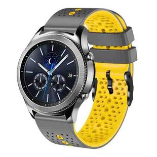 For Samsung Gear S3 Classic 22mm Perforated Two-Color Silicone Watch Band(Grey+Yellow)