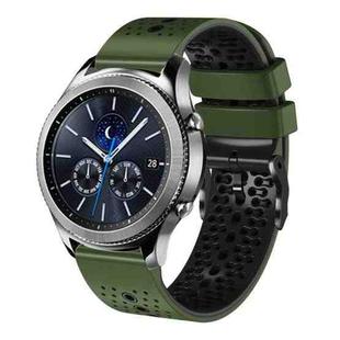 For Samsung Gear S3 Classic 22mm Perforated Two-Color Silicone Watch Band(Army Green+Black)