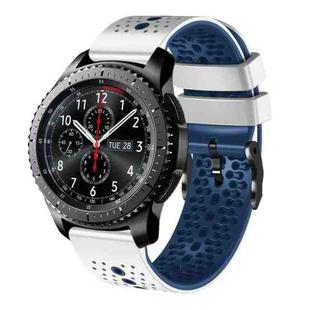 For Samsung Gear S3 Frontier 22mm Perforated Two-Color Silicone Watch Band(White+Blue)