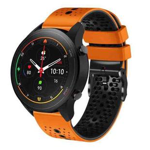 For Xiaomi MI Watch S1 Pro 22mm Perforated Two-Color Silicone Watch Band(Orange+Black)