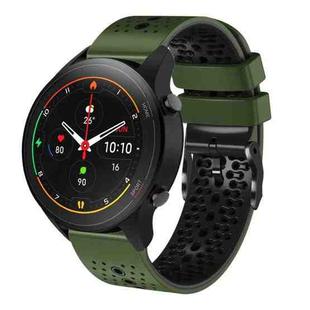 For Xiaomi MI Watch S1 Pro 22mm Perforated Two-Color Silicone Watch Band(Army Green+Black)