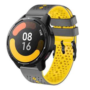 For Xiaomi MI Watch S1 Active 22mm Perforated Two-Color Silicone Watch Band(Grey+Yellow)