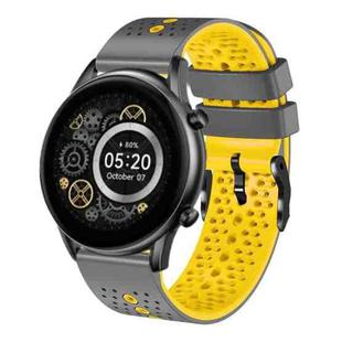 For Xiaomi Haylou RT2 LS10 22mm Perforated Two-Color Silicone Watch Band(Grey+Yellow)