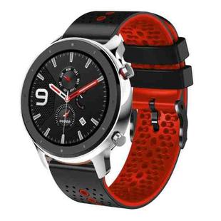 For Amazfit GTR 4 22mm Perforated Two-Color Silicone Watch Band(Black+Red)