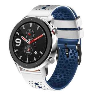 For Amazfit GTR 4 Pro 22mm Perforated Two-Color Silicone Watch Band(White+Blue)