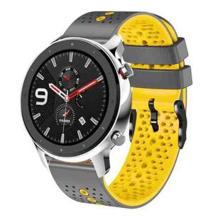 For Amazfit GTR 4 Pro 22mm Perforated Two-Color Silicone Watch Band(Grey+Yellow)