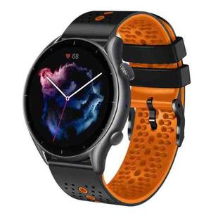 For Amazfit GTR 3 22mm Perforated Two-Color Silicone Watch Band(Black+Orange)