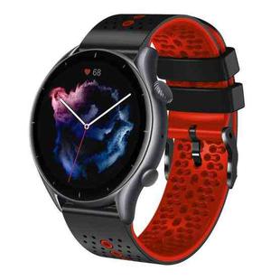 For Amazfit GTR 3 22mm Perforated Two-Color Silicone Watch Band(Black+Red)