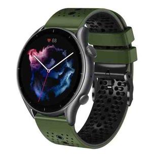 For Amazfit GTR 3 22mm Perforated Two-Color Silicone Watch Band(Army Green+Black)