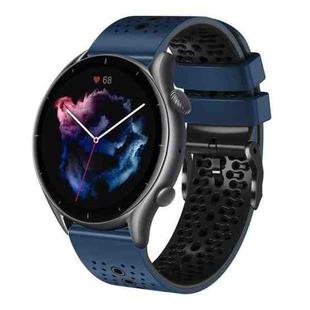 For Amazfit GTR 3 22mm Perforated Two-Color Silicone Watch Band(Midnight Blue+Black)