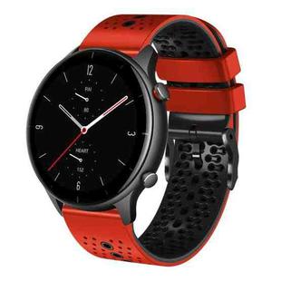 For Amazfit GTR 2e 22mm Perforated Two-Color Silicone Watch Band(Red+Black)