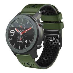 For Amazfit GTR 47mm 22mm Perforated Two-Color Silicone Watch Band(Army Green+Black)
