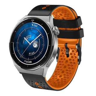 For Huawei Watch GT3 Pro 46mm 22mm Perforated Two-Color Silicone Watch Band(Black+Orange)