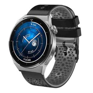 For Huawei Watch GT3 Pro 46mm 22mm Perforated Two-Color Silicone Watch Band(Black+Grey)