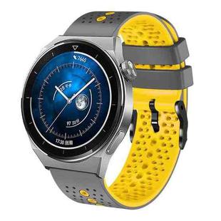 For Huawei Watch GT3 Pro 46mm 22mm Perforated Two-Color Silicone Watch Band(Grey+Yellow)
