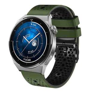 For Huawei Watch GT3 Pro 46mm 22mm Perforated Two-Color Silicone Watch Band(Army Green+Black)