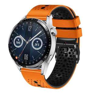 For Huawei Watch GT3 46mm 22mm Perforated Two-Color Silicone Watch Band(Orange+Black)