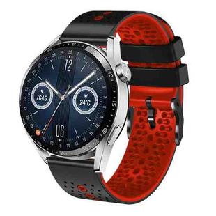 For Huawei Watch GT3 46mm 22mm Perforated Two-Color Silicone Watch Band(Black+Red)