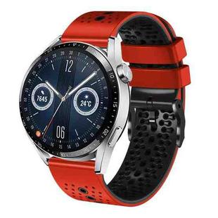 For Huawei Watch GT3 46mm 22mm Perforated Two-Color Silicone Watch Band(Red+Black)