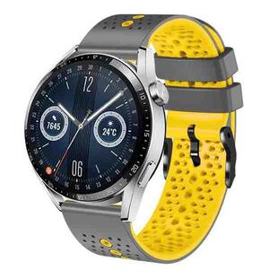 For Huawei Watch GT3 46mm 22mm Perforated Two-Color Silicone Watch Band(Grey+Yellow)