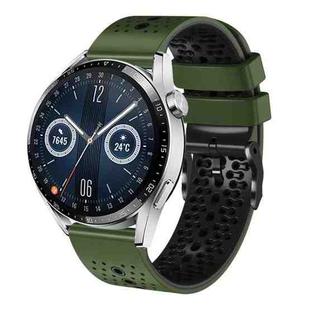 For Huawei Watch GT3 46mm 22mm Perforated Two-Color Silicone Watch Band(Army Green+Black)