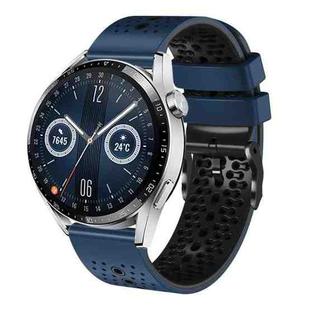 For Huawei Watch GT3 46mm 22mm Perforated Two-Color Silicone Watch Band(Midnight Blue+Black)