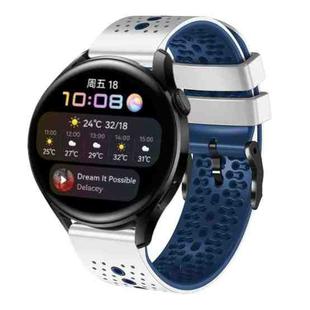 For Huawei Watch 3 22mm Perforated Two-Color Silicone Watch Band(White+Blue)