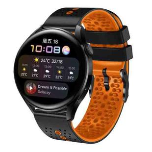 For Huawei Watch 3 22mm Perforated Two-Color Silicone Watch Band(Black+Orange)