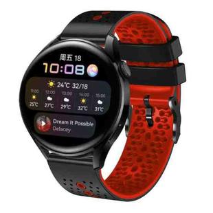 For Huawei Watch 3 22mm Perforated Two-Color Silicone Watch Band(Black+Red)