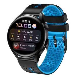 For Huawei Watch 3 22mm Perforated Two-Color Silicone Watch Band(Black+Blue)