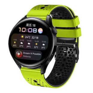 For Huawei Watch 3 22mm Perforated Two-Color Silicone Watch Band(Lime+Black)