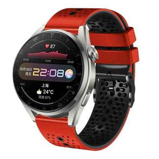 For Huawei Watch 3 Pro 22mm Perforated Two-Color Silicone Watch Band(Red+Black)