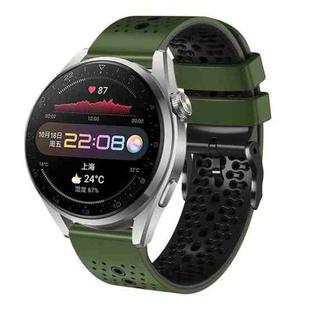 For Huawei Watch 3 Pro 22mm Perforated Two-Color Silicone Watch Band(Army Green+Black)