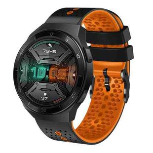 For Huawei Watch GT 2E 22mm Perforated Two-Color Silicone Watch Band(Black+Orange)