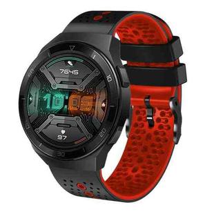 For Huawei Watch GT 2E 22mm Perforated Two-Color Silicone Watch Band(Black+Red)