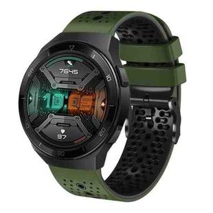 For Huawei Watch GT 2E 22mm Perforated Two-Color Silicone Watch Band(Army Green+Black)