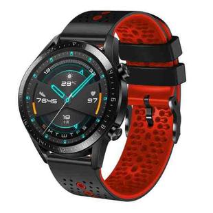 For Huawei GT2 46mm 22mm Perforated Two-Color Silicone Watch Band(Black+Red)
