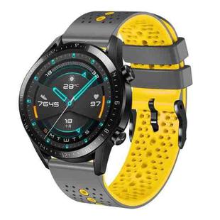 For Huawei GT2 46mm 22mm Perforated Two-Color Silicone Watch Band(Grey+Yellow)