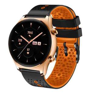 For Honor Watch GS 3 22mm Perforated Two-Color Silicone Watch Band(Black+Orange)