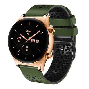 For Honor Watch GS 3 22mm Perforated Two-Color Silicone Watch Band(Army Green+Black)