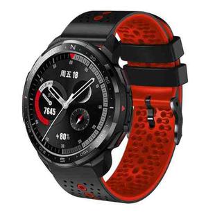 For Honor Watch GS Pro 22mm Perforated Two-Color Silicone Watch Band(Black+Red)