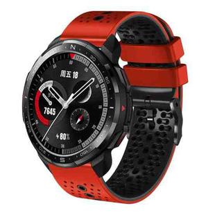 For Honor Watch GS Pro 22mm Perforated Two-Color Silicone Watch Band(Red+Black)