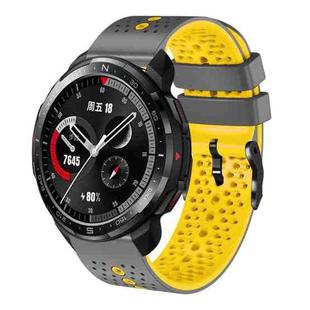 For Honor Watch GS Pro 22mm Perforated Two-Color Silicone Watch Band(Grey+Yellow)