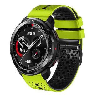 For Honor Watch GS Pro 22mm Perforated Two-Color Silicone Watch Band(Lime+Black)