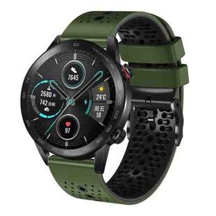 For Honor Magic Watch 2 46mm 22mm Perforated Two-Color Silicone Watch Band(Army Green+Black)