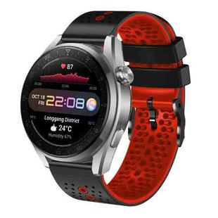 For Huawei Watch 3 Pro New 22mm Perforated Two-Color Silicone Watch Band(Black+Red)
