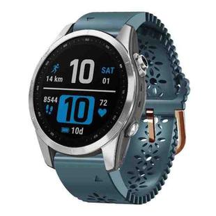 For Garmin Fenix 7S 20mm Lady's Silicone Watch Band With Lace Punch(Lake Blue)