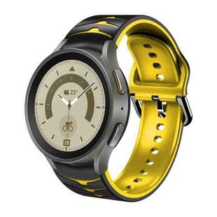 For Samsung Galaxy Watch 5 Pro 45mm Curved Texture Silicone Watch Band(Black+Yellow)