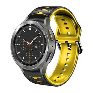 For Samsung  Galaxy Watch 4 Classic 46mm Curved Texture Silicone Watch Band(Black+Yellow)