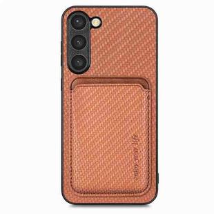 For Samsung Galaxy S23+ 5G Carbon Fiber Leather Card Magsafe Case(Brown)